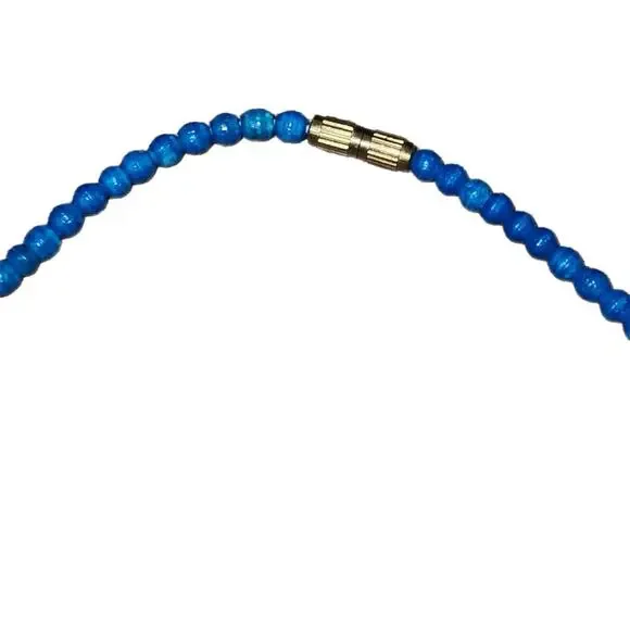 VINTAGE BLUE WOODEN BEADED NECKLACE ARTSY BOHO COTTAGE CORE HIPPIE - Picture 3 of 3